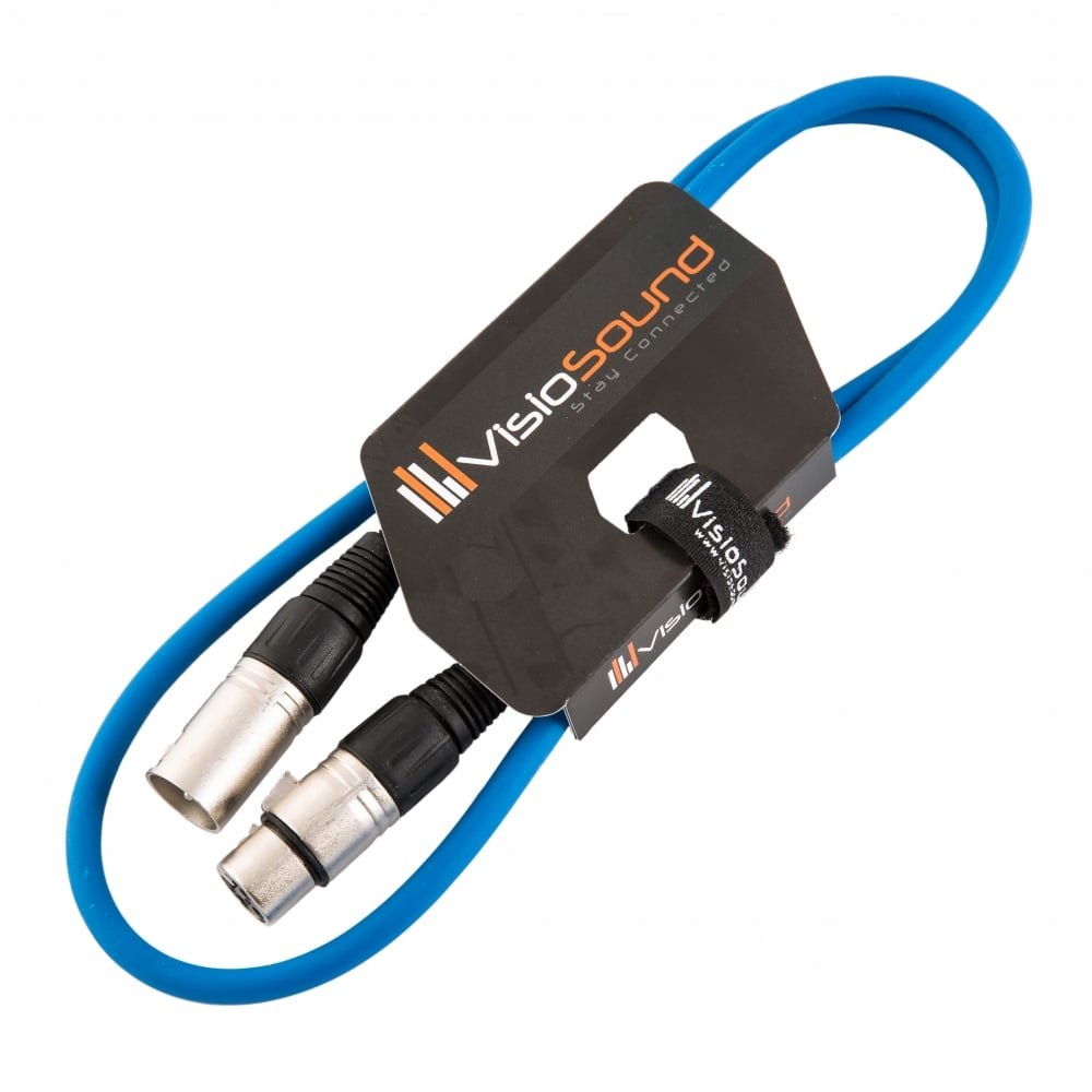 VisioSound Male to Female XLR Mic Lead/Balanced Microphone/Mic Patch Cable / 7 Colours 1m Blue