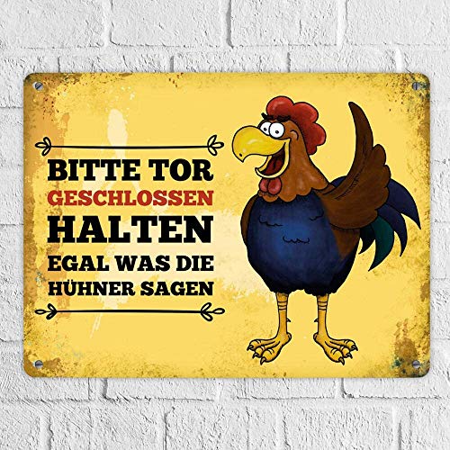 UBVV Hühner Schild,Hühnerstall Zubehör,Gartenschilder mit Sprüchen,Metallschild mit Hahn: Bitte Tor geschlossen halten… – Bild 5