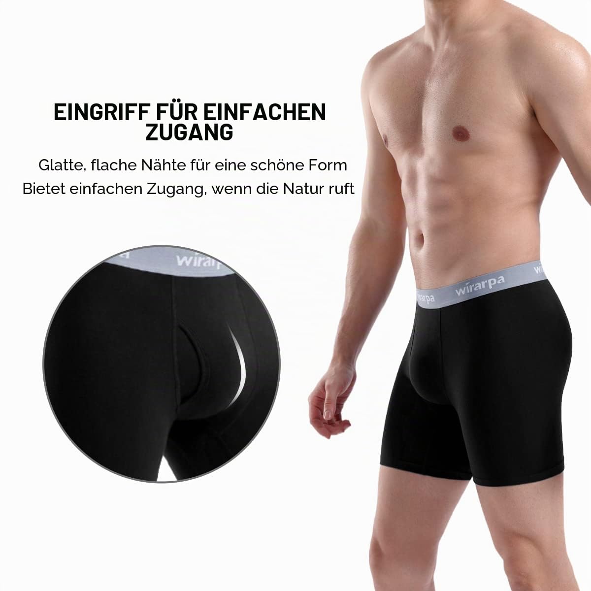 wirarpa Boxershorts Herren Baumwolle Männer Unterhosen Stretch Unterwäsche Men Boxer mit Eingriff ohne Etikett 4er Pack Schwarz Größe L 2