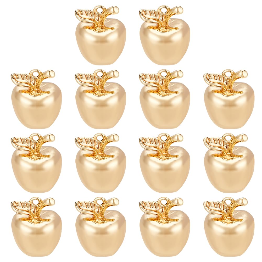 BENECREAT 14Pcs 18K Real Gold Plated Apple Charms, 3D Apple Brass Charms for DIY Necklace Bracelet Earrings Jewelry Making DIY Craft, 10x8x7.5mm