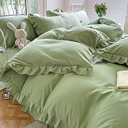 CLOTHKNOW Green Ruffles Comforter Set Full 3Pcs