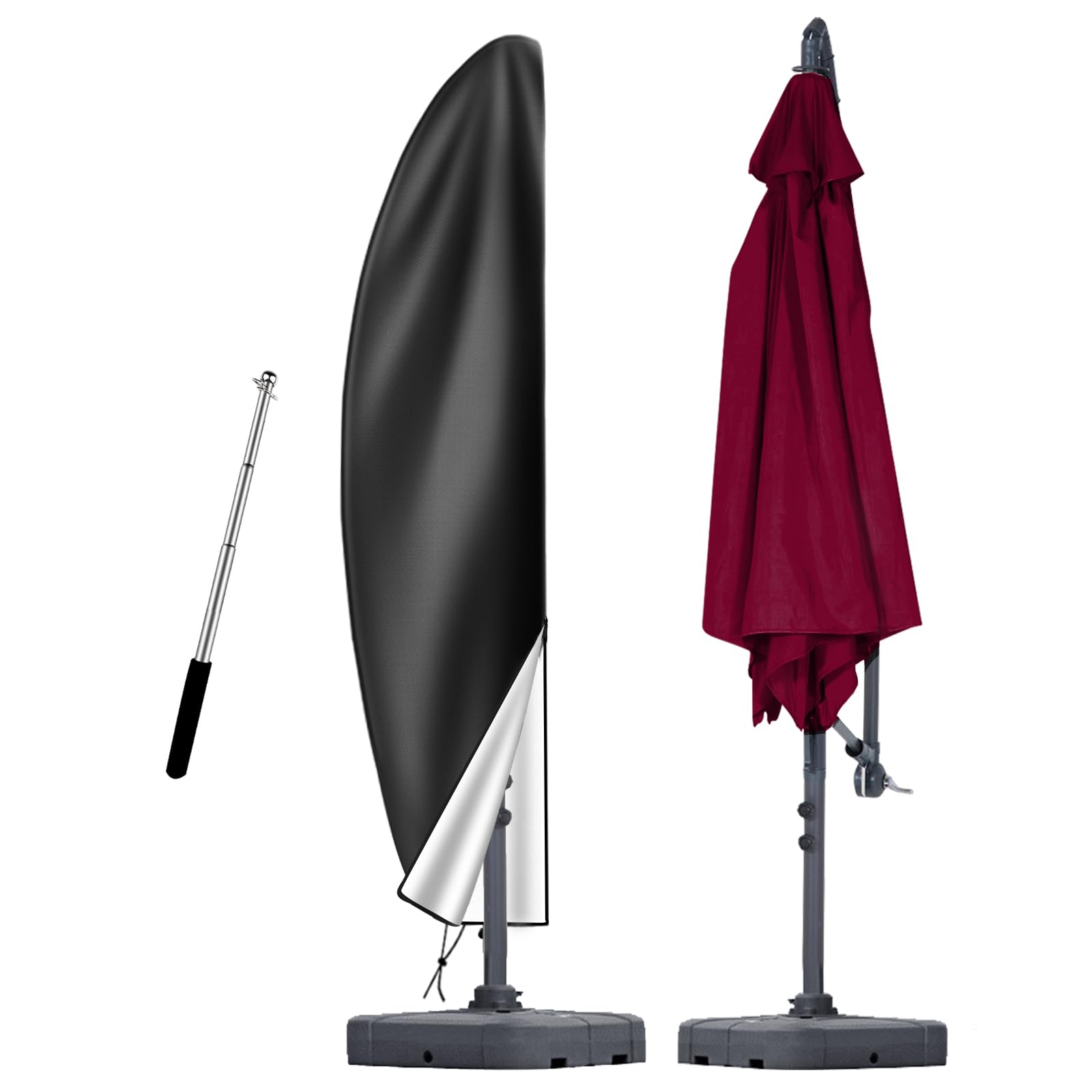 OKPOW Cantilever Parasol Cover Waterproof, Fit for 2.5m 2.7m 3m 4m Patio Large Overhanging Outdoor Parasol,600D Oxford UV Resistant Windproof Garden Umbrella Cover with Zip Black