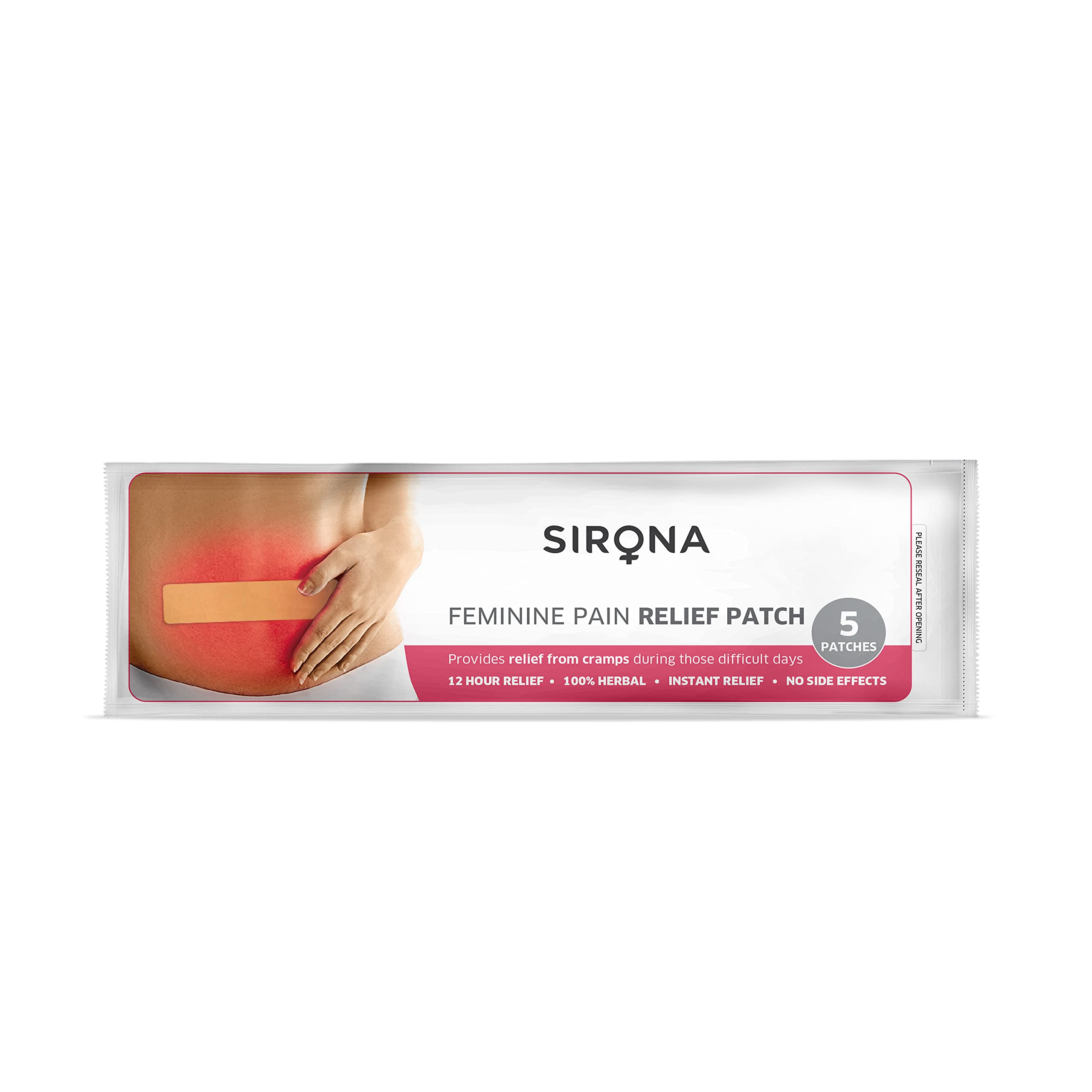 Sirona Herbal Pain Relief Patches - Pack of 5 | Instant Relief from Menstrual Cramps, Lower Abdomen, Back | Cool Patches with No Chemical Actives, Endometriosis Pain Relief, No Side Effects