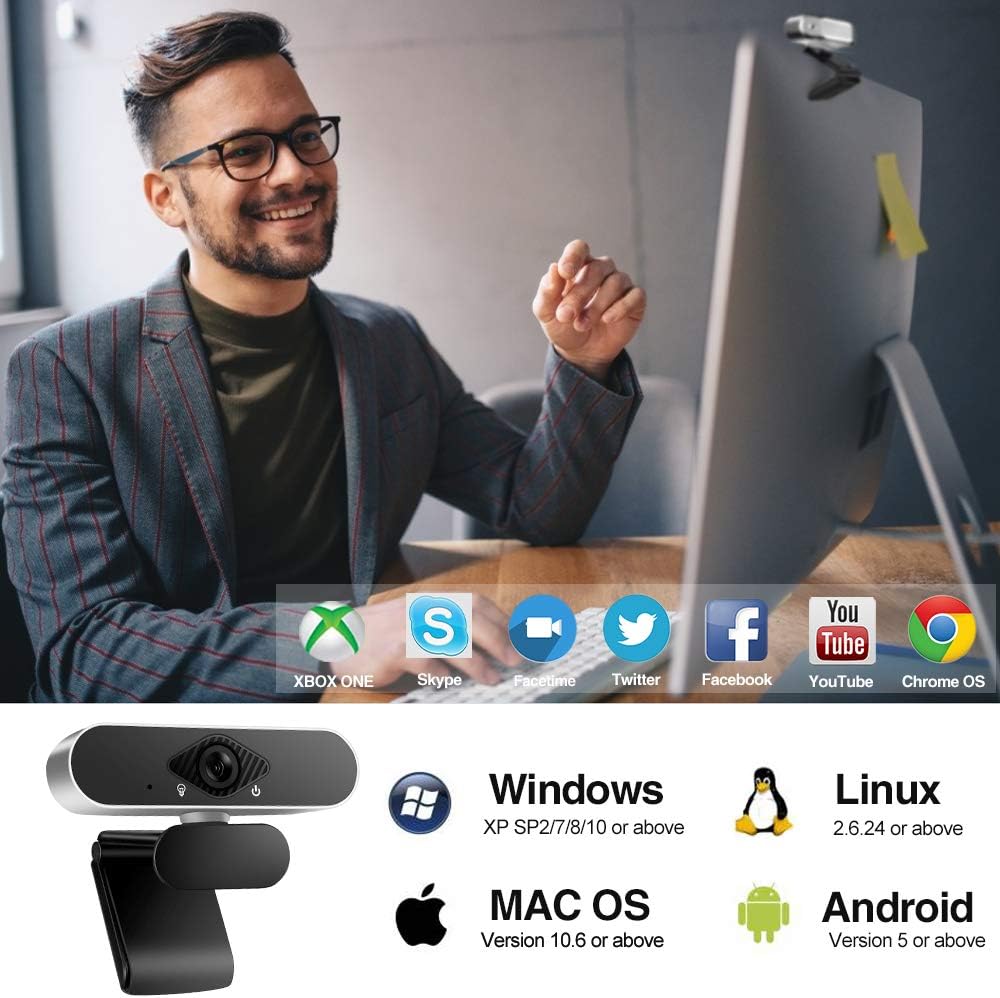 ANEAR 1080P Real-time Streaming Media Camera with Stereo Microphone, a Webcam Can Support 360 Degree Rotation Desktop or Laptop USB Webcam Plug and Play Suitable for Online Classes Small Meetings : Electronics