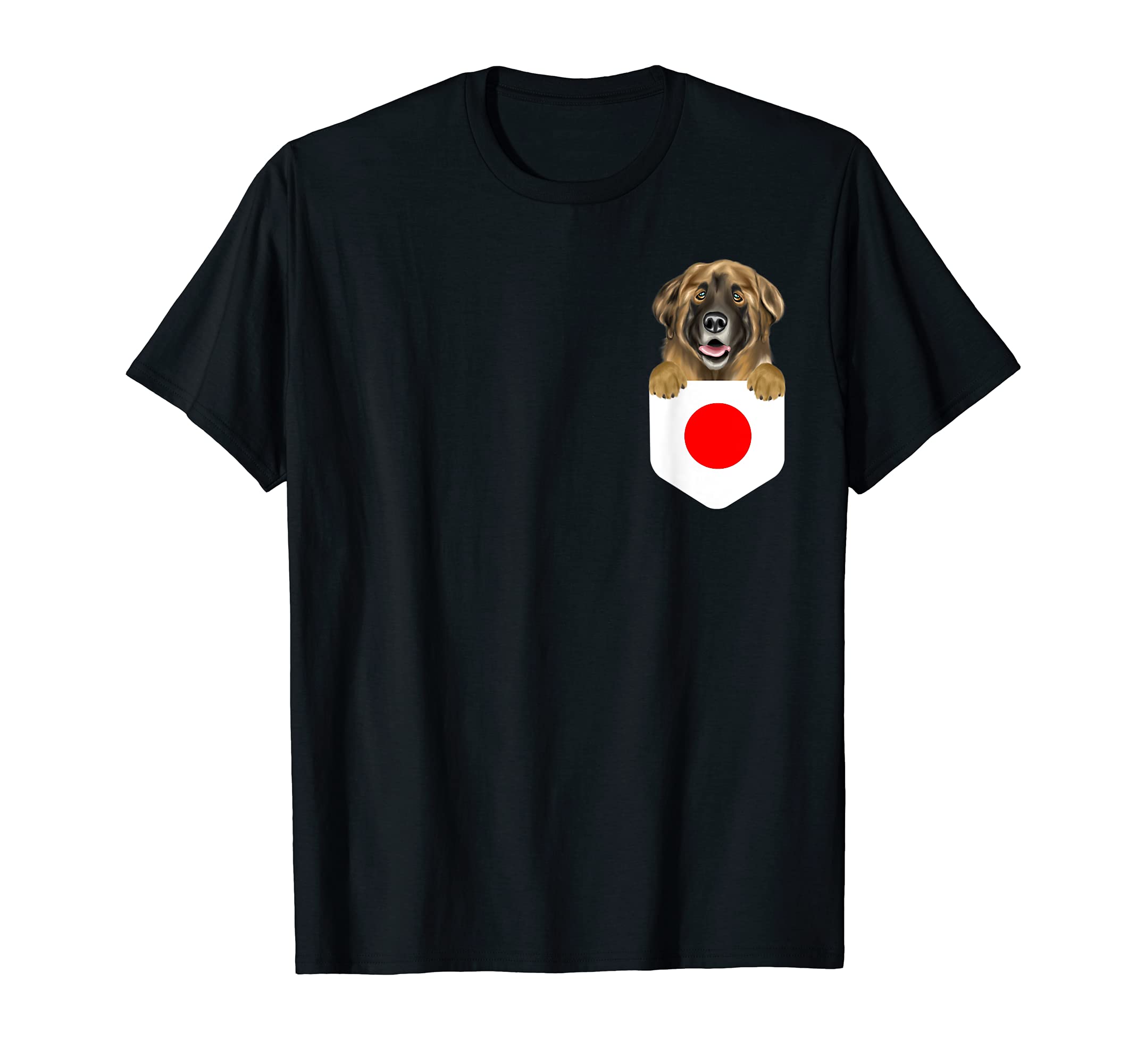Japan Flag Leonberger Dog In Pocket T-Shirt