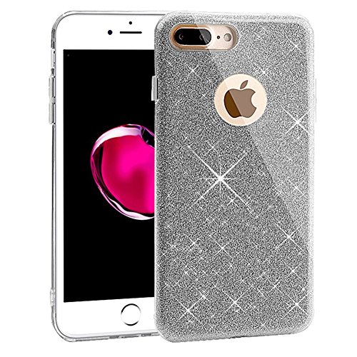 Iphone 7 Plus Case, Bling Sparkle Glitter Shiny Shadow Series Hybrid 3 Layer TPU with PC Protective Cover Case Slim Fit for Apple Iphone 7 Plus 5.5 Inch (Silver)