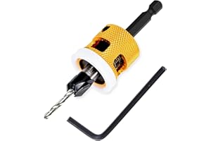 BURTOK Adjustable Depth 1/8" x3/8" Countersink Drill Bit, Low Friction Stop Prevent Scratches, 1/4" Hex Shank for Quick Change, Replaceable HSS Pilot Drill Bit for Wood, Plastic, Woodworking