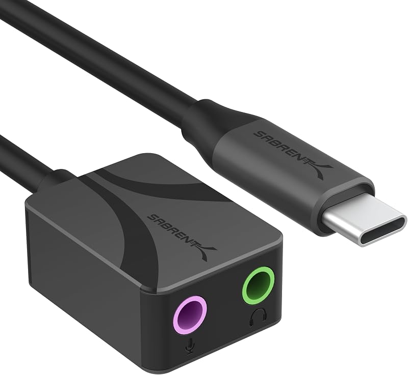 SABRENT USB-C to 3.5mm Audio Adapter Hi-Res DAC 24-Bit/96kHz Mic Headphone