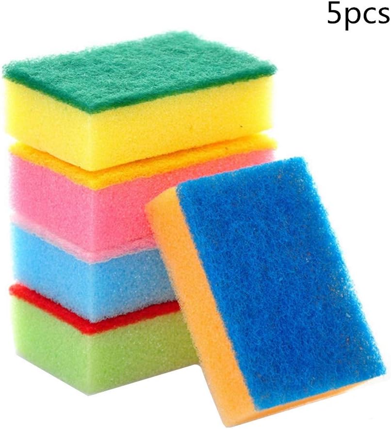 5 Pcs Cleaning Scrub Sponge Colorful Doubleface Sponge Scouring Pad