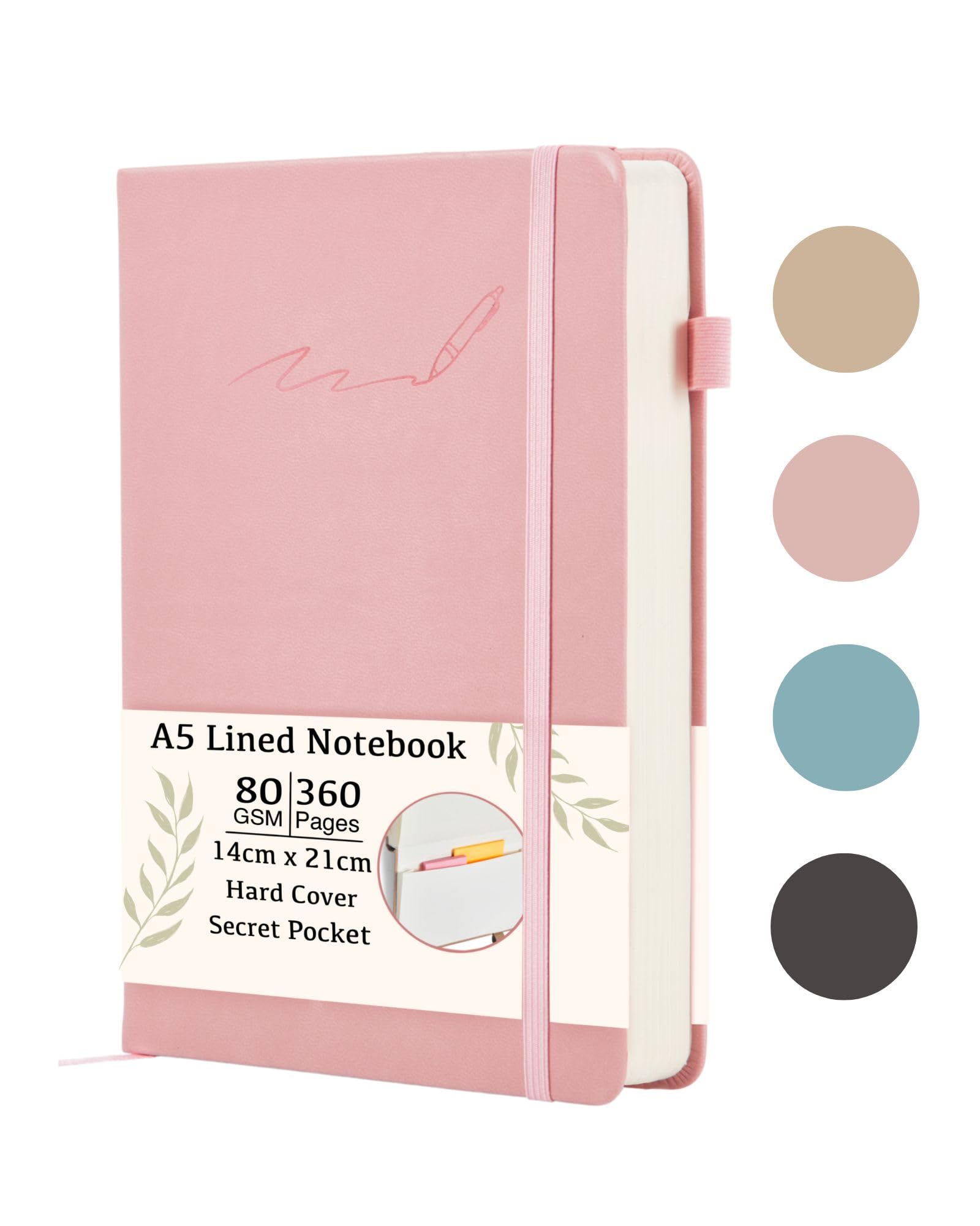 Soul Projekt A5 Notebook Pink, Lined 360 pages Journal Notebooks for Women, Bullet A5 Notepad with Elastic Closure and Pen Loop, University Essential Note book, Study Gifts — image 1