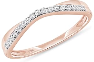 Wishrocks Twist Contour Enhancer Wedding Band Ring Jewelry for Women Round Cut Lab Created Moissanite & White Natural Diamond In 14K Gold Plated Sterling Silver Stackable Ring