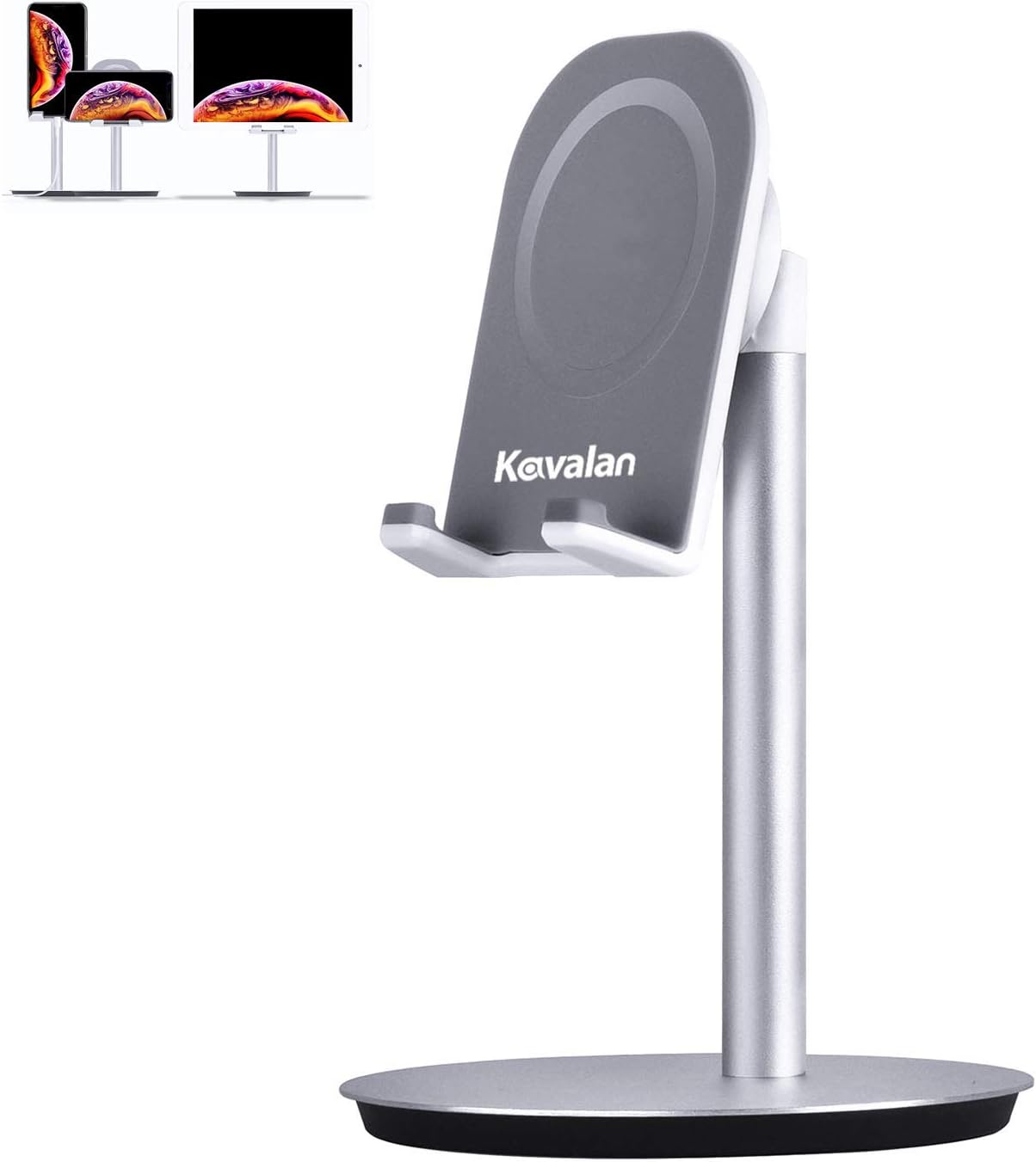 Kavalan Adjustable Tablet Stand, Aluminum Desktop Cellphone Stand Holder Dock (for Smart Phones and Tablets up to 10.5 inches), Multi Angle & Ergonomic Height Design (Silver)