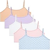 Rene Rofe Girls Training Bras - 5 Pack Soft Stretch Cotton Bra, Cami Style Girls Underwear with Adjustable Straps (7-14)