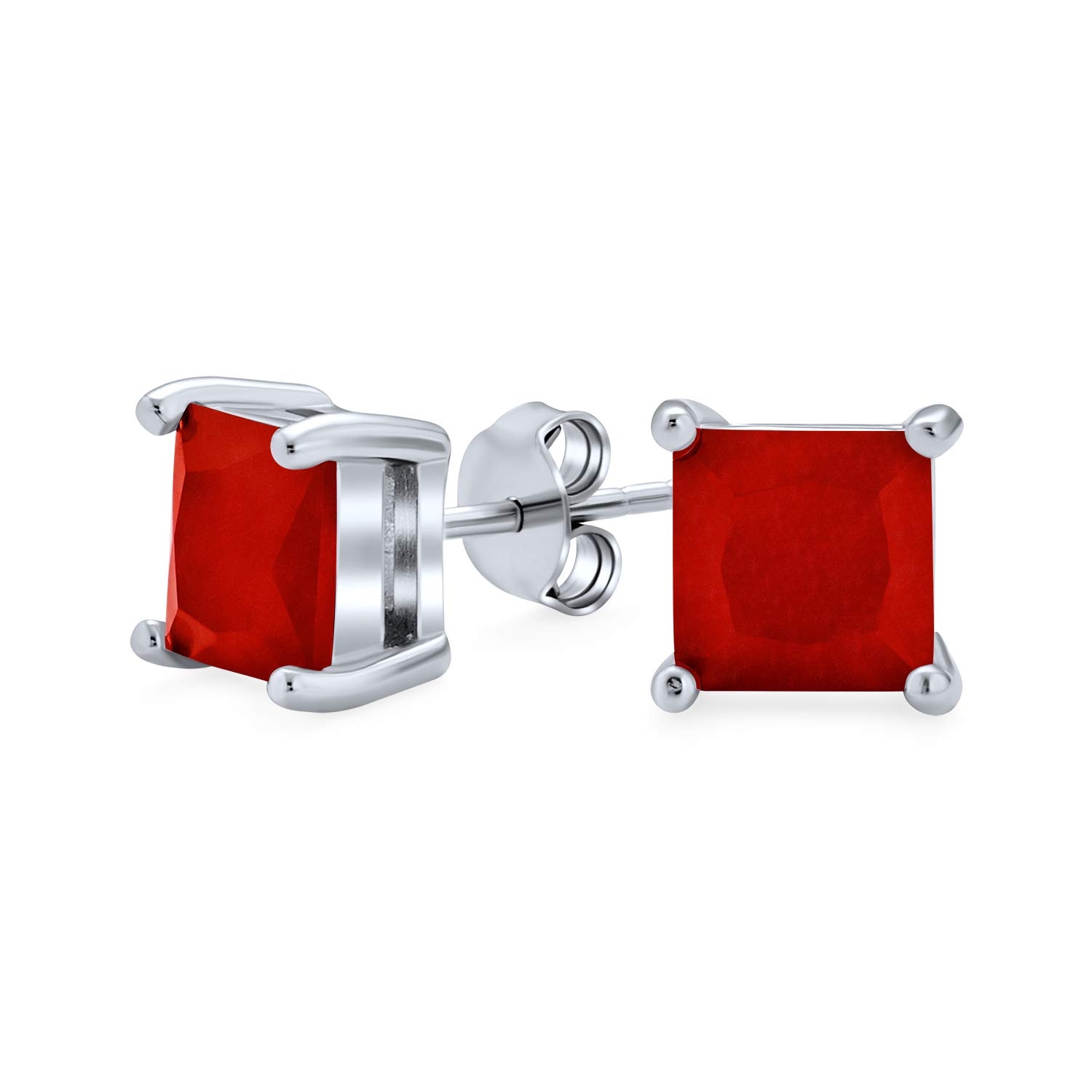 2CT Red Square Cubic Zirconia Princess Cut AAA CZ Stud Earrings For Women .925 Sterling Silver Simulated Ruby — image 1