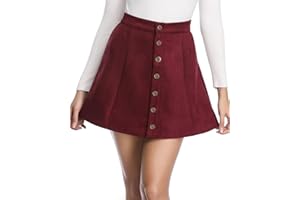 Fuinloth Women's Faux Suede Skirt Button Closure A-Line High Wasit Mini Short Skirt 2023