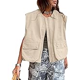 TUREAU Women Cargo Vest Oversize Cropped Sleeveless Jacket Lightweight Ruffle Ruched Fashion Tops Summer Casual Zip Up Outfit