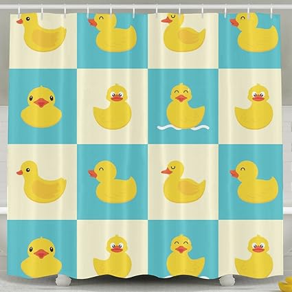 Funny Rubber Duck Bath Shower Curtain Fabric Bathroom Curtain Set