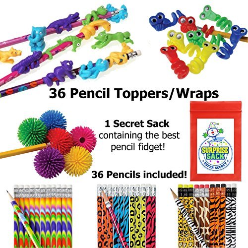 36 Pencils & 36 Fun Fidget Pencil Toppers with 1 Super Secret Surprise Sack by USToyKF
