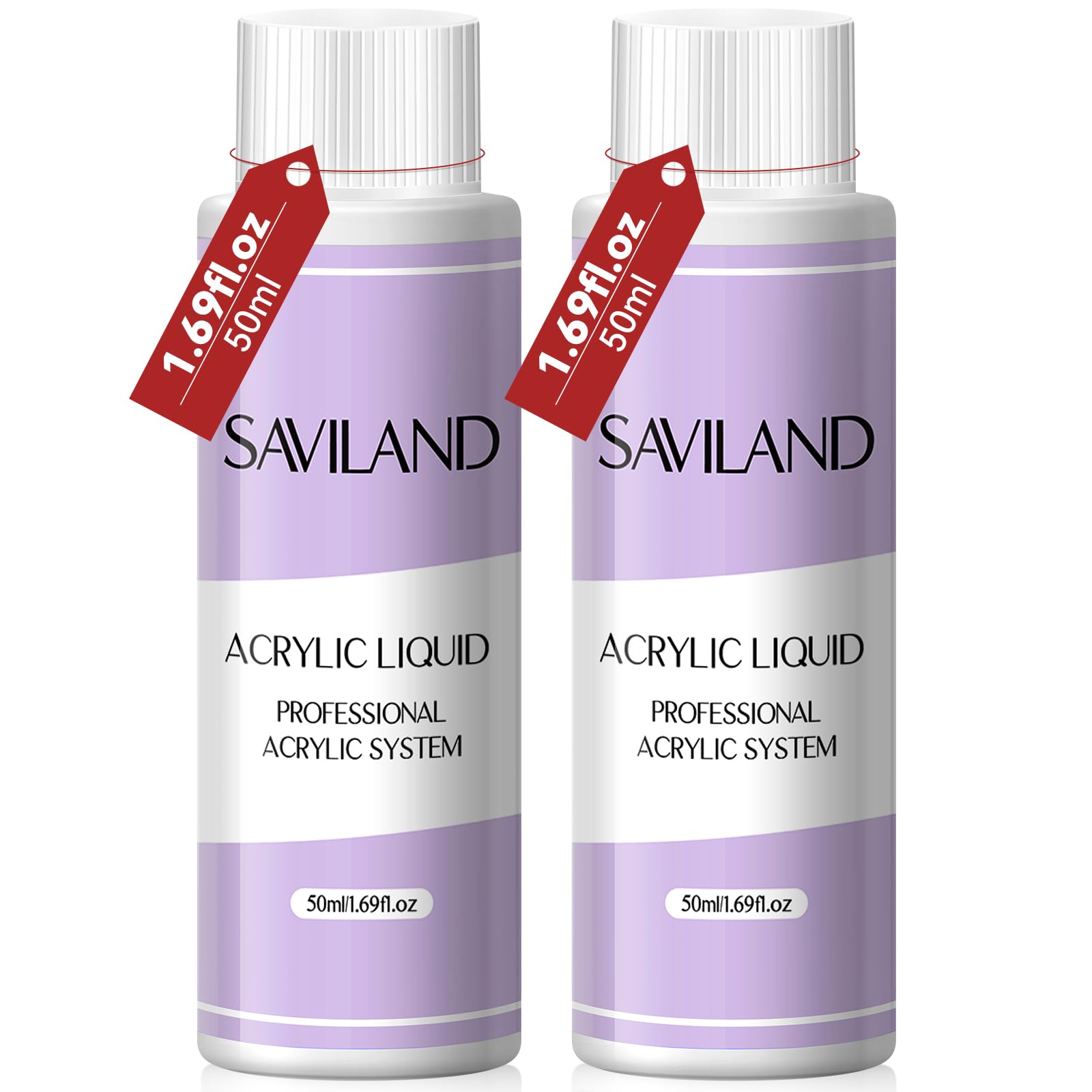 Saviland Professional Acrylic Nail Liquid Set - Pure EMA Formula, Non-Yellowing, MMA Free, Medium Time Drying Acrylic Liquid (1.69 Oz, Pack of 2) - Monomer for Extension & Carving Acrylic Nails