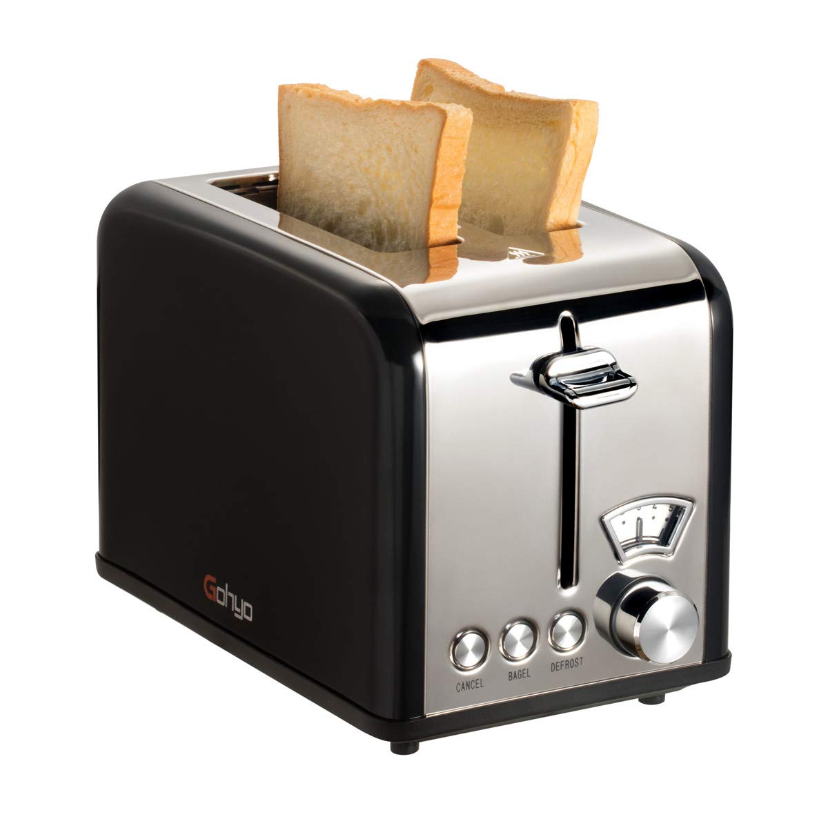 Gohyo 2 Slice Toaster | Stainless Steel with Wide Slots & Removable Crumb Tray for Bread & Bagels