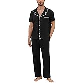 Marvmys Men's Short Sleeve Pajama Set Classic Button Down Pajamas Long Pants Sleepwear with Pockets S-XXL