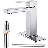 AVSIILE Brushed Nickel Bathroom Faucet, Single Hole Vanity Bath Faucet, Single Handle Modern Stainless Steel Bathroom Faucets for Sink 1 Hole with Pop Up Drain Stopper & Water Supply Hoses