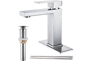 AVSIILE Brushed Nickel Bathroom Faucet, Single Hole Vanity Bath Faucet, Single Handle Modern Stainless Steel Bathroom Faucets for Sink 1 Hole with Pop Up Drain Stopper & Water Supply Hoses