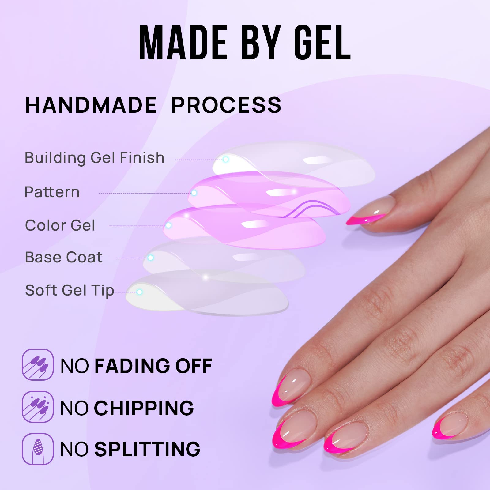 French Tip Press On Nails Almond - BTArtbox Hot Pink Press On Nails Short, Stick On Nails for Women, Glue On Nails with Nail Glue in 16 Sizes - 30 Soft Gel Fake Nails Kit, Berry French - Image 5