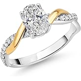 Gem Stone King 925 Silver and 10K Yellow Gold Lab Grown Diamond Engagement Ring For Women | 0.81 Cttw | Oval 7X5MM | DEF Color | VVS-VS Clarity