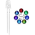 DiCUNO 100pcs 5mm RGB Multicolor Fast Blinking LED Diode, Multi-Color Blinking Changing Light Emitting Diodes, 2 Pins Clear Round Lens Diffused Flicker Electronic Components Circuit Lights Kit