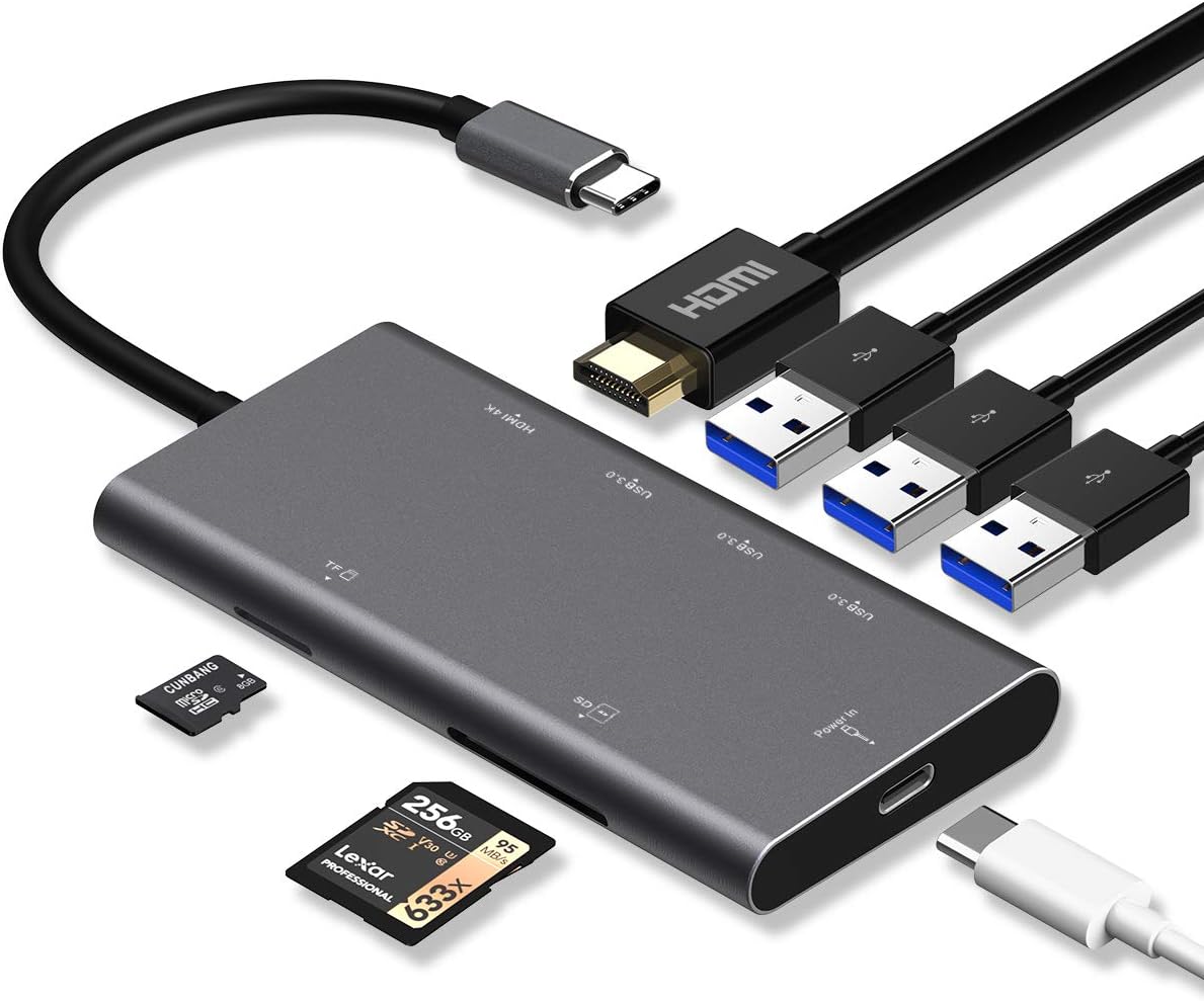 USB C Hub,Premium Type-C Adapter 7 in 1 USB-C Dock with 4K HDMI Output, PD Charging,SD Card Reader 3 USB 3.0 Ports for MacBook,Google Chromebook, Windows Surface Pro and More USB C Devices
