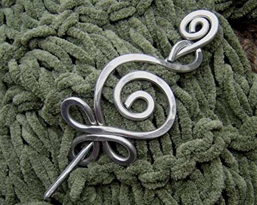 Celtic Budding Spiral Aluminum Shawl Pin, For Knitted or Crocheted Scarf Pin, Sweater Brooch - Image 4