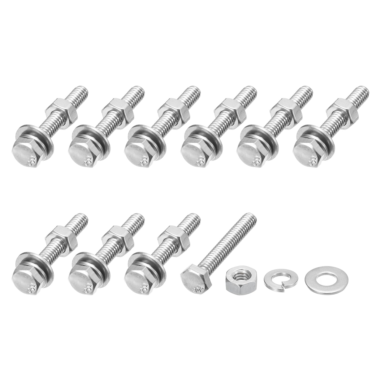 METALLIXITY Hex Head Screws Bolts, Nuts, Flat & Lock Washers Kits (1/4-20x1-3/4") 10 Set, Stainless Steel Fully Threaded Machine Screws Bolt Set - for Home Appliance Equipment