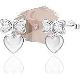 Sterling Silver Dangle Earrings with CZ Charms Love Heart Stud Earring Dainty White Gold Plated Hypoallergenic Fashion Jewelry for Sensitive Ears Trendy Birthday Gift for Women