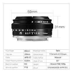 TTArtisan 25mm F2 Wide-Angle APS-C Camera Lens