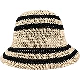 Summer Straw Sun Hat for Women Outdoor Striped Sun Protection Beach Bucket Hat