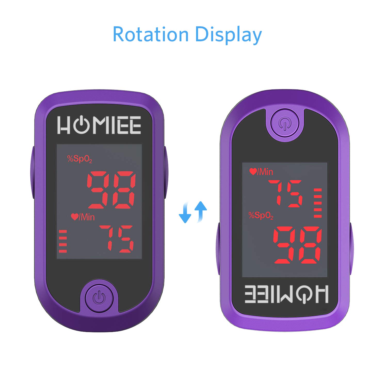 Pulsoximeter, Oximeter mit Pulsmesser mit Dual Richtungen rotierendem OLED Display Fingeroximeter für die Messung des Puls und der Sauerstoffsättigung am Finger, Lila