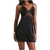 SweatyRocks Women's Lace Trim V Neck Mini Dress Spaghetti Strap Sexy Night Out Dresses