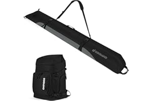 Odoland Ski Bag and Boot Bag Combo, Padded Ski Bags for Air Travel, Snowboard Backpack Fit Ski Up to 200cm, Waterproof Double Bag for Storage, Transport Ski Gear, Men Women