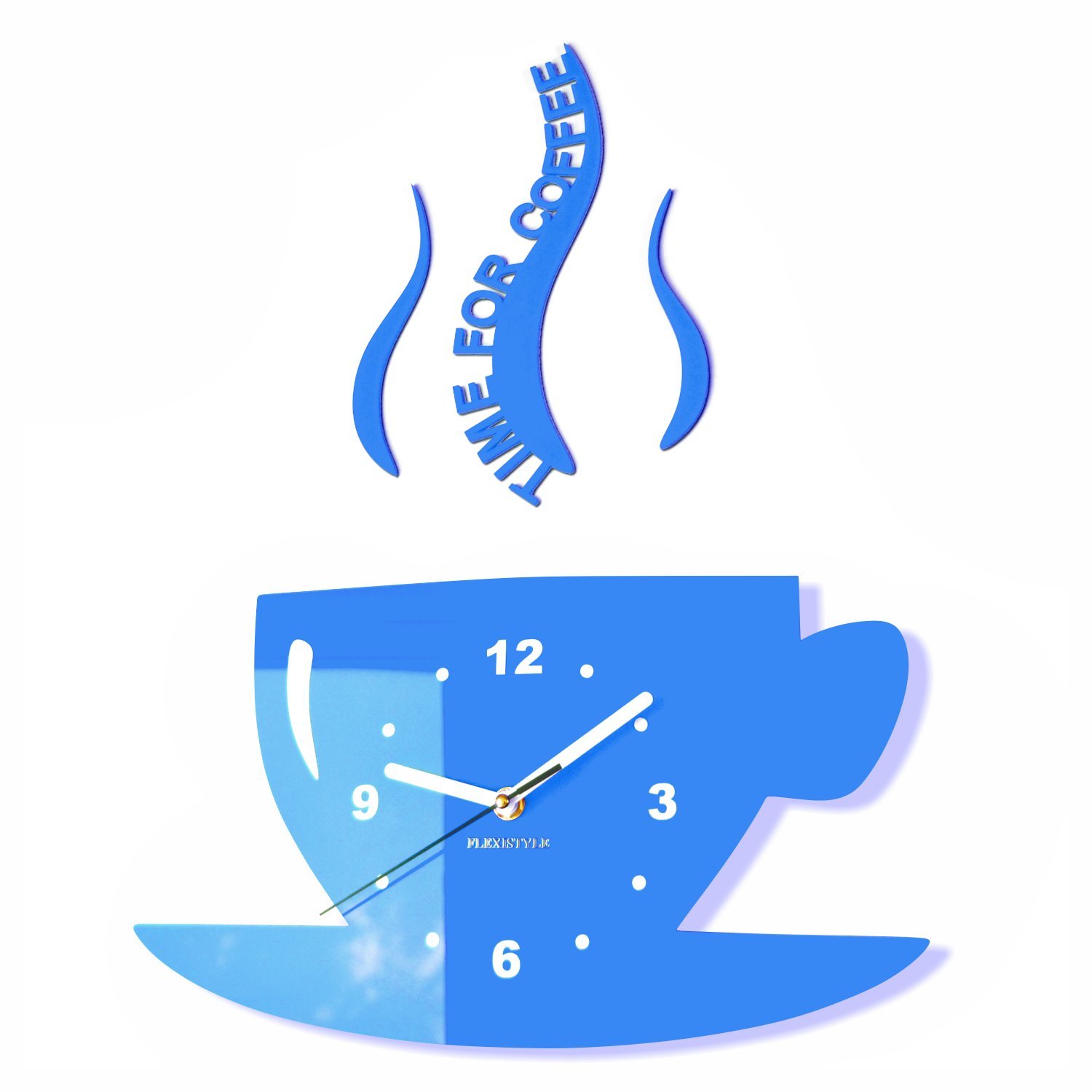 FLEXISTYLE Kitchen wall clock CUP time for coffee (Blue)