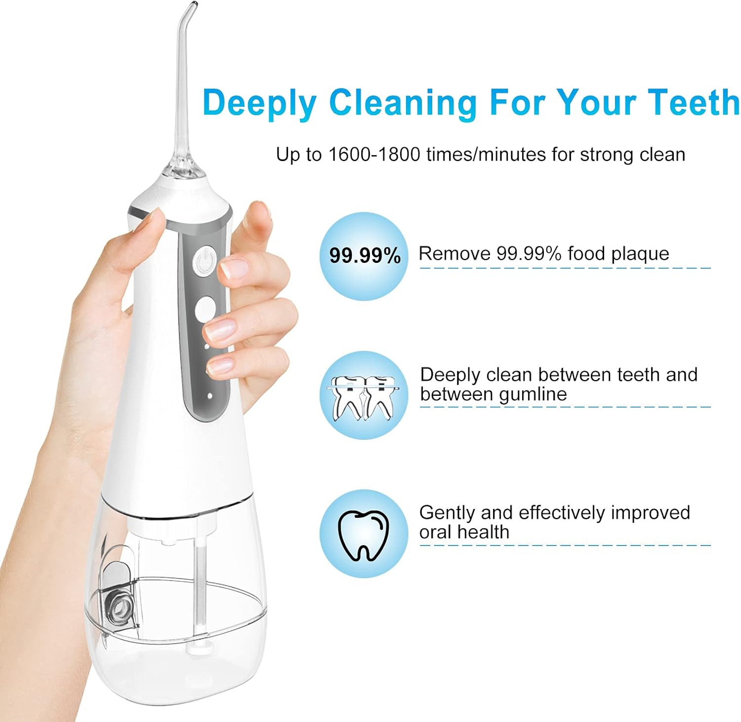 SOOSISI Water Flosser Cordless Teeth Cleaner Dental Oral Irrigator Power Dental Flossers IPX6 Waterproof Teeth Cleaner with 5 Interchangeable Jet Tips Detachable Water Tank for Home Travel: Health & Personal Care