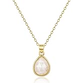 KissYan Gemstone Necklace for Women, 14K Gold Plated Crystal Teardrop Pendant Choker Natural Healing Stone Jewelry Gift