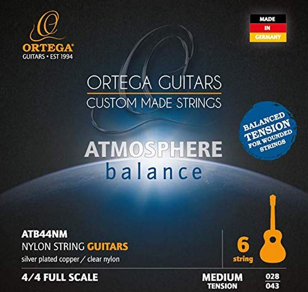 Ortega Guitars Nylon Guitar Strings – Set for 4/4 Guitar, Medium – Atmosphere Balance Series – Nylon/Silver-Plated Copper (ATB44NM)