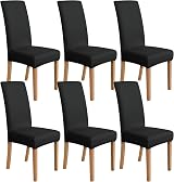 Amazon Basics Stretch Dining Chair Covers Set of 6 Black Solid 96% Polyester view 1