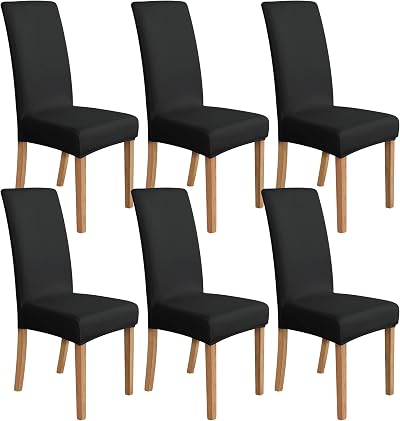 Amazon Basics Stretch Dining Chair Covers Set of 6 Black Solid 96% Polyester
