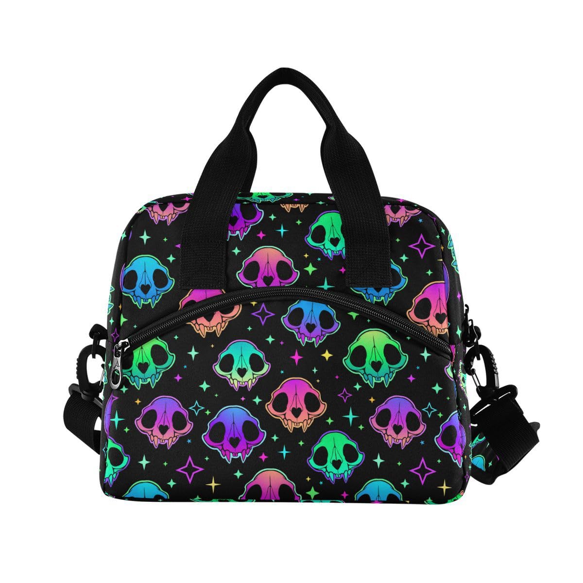 ALAZA Lunch Bags for Women Adults Girls Boys, Rainbow Style Skull Insulated Lunch Box with Shoulder Straps and Handle, Crossbody Tote Lunch Bag for School Office