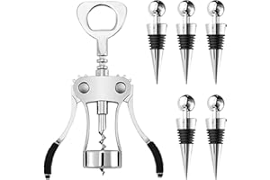 Yauhar 7Pcs Zinc Alloy Wing Corkscrew Wine Opener with Reusable Bottle Stopper, Manual Multifunctional Wine Cork Screw and Wi