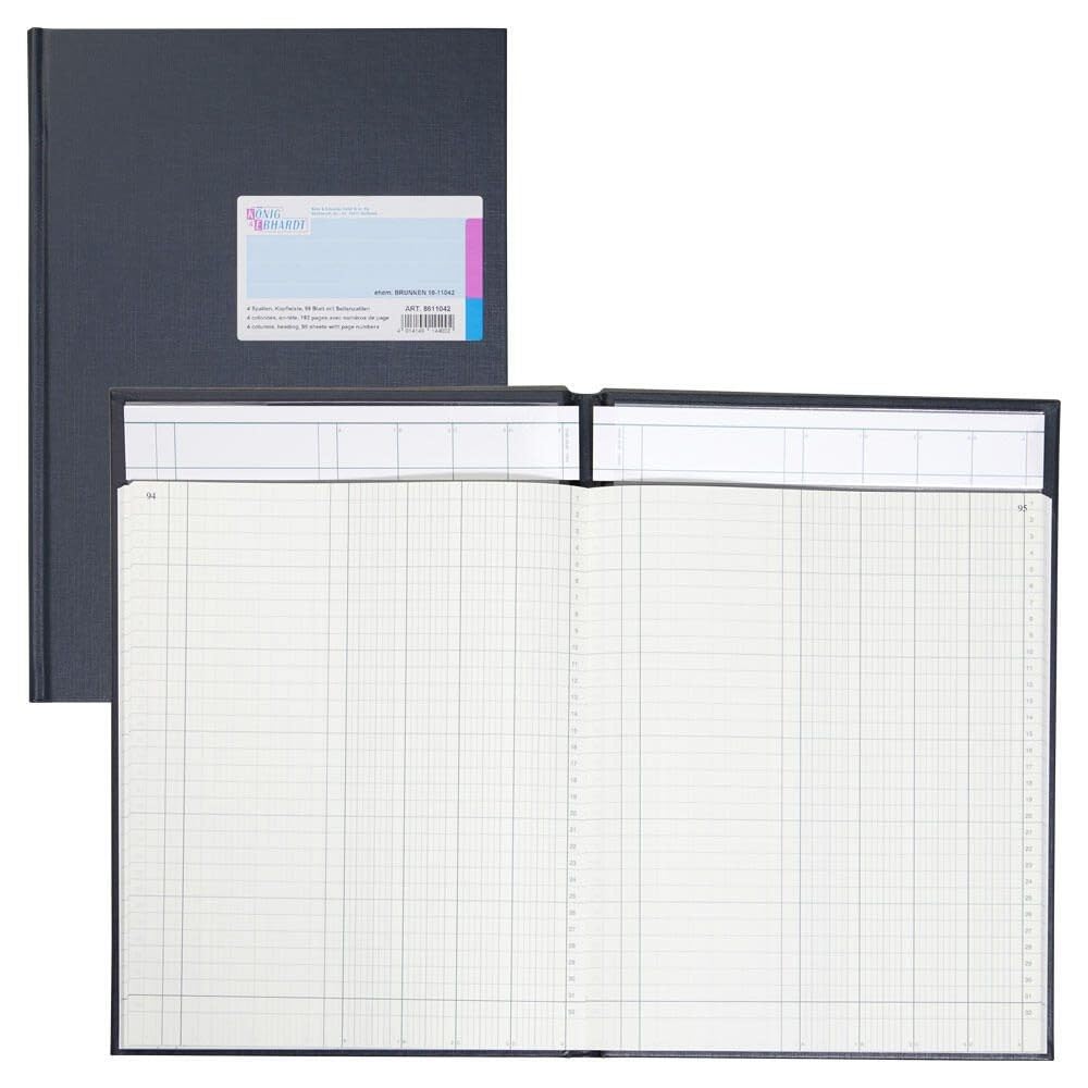 Konig & Ebhardt 8611042-7104P96KL Gridded Paper Hardcover A4 Blue 4 Columns Contains 96 Sheets