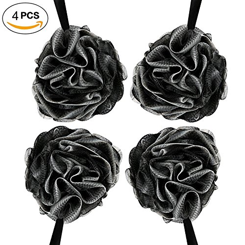 Shower Loofah Men Bath Sponge - CINRA 4 Pack Black Lufa Sponge Luffa Sponge Body Scrubber Mesh Brush Pouf Bath Shower Sponge for Men Exfoliate, Cleanse, Soothe Skin