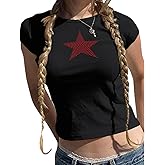 Cayxatiu Star Graphic Baby Tees Crop Tops for Women Y2k Grunge Aesthetic Shirt Sexy Cropped Tshirt Short Sleeve for Teens
